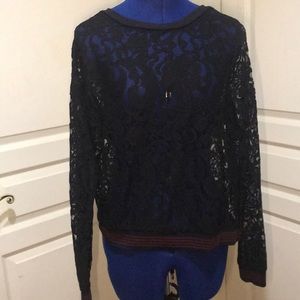 Harlowe & Graham Black Lace Sheer Lace Top Sz L